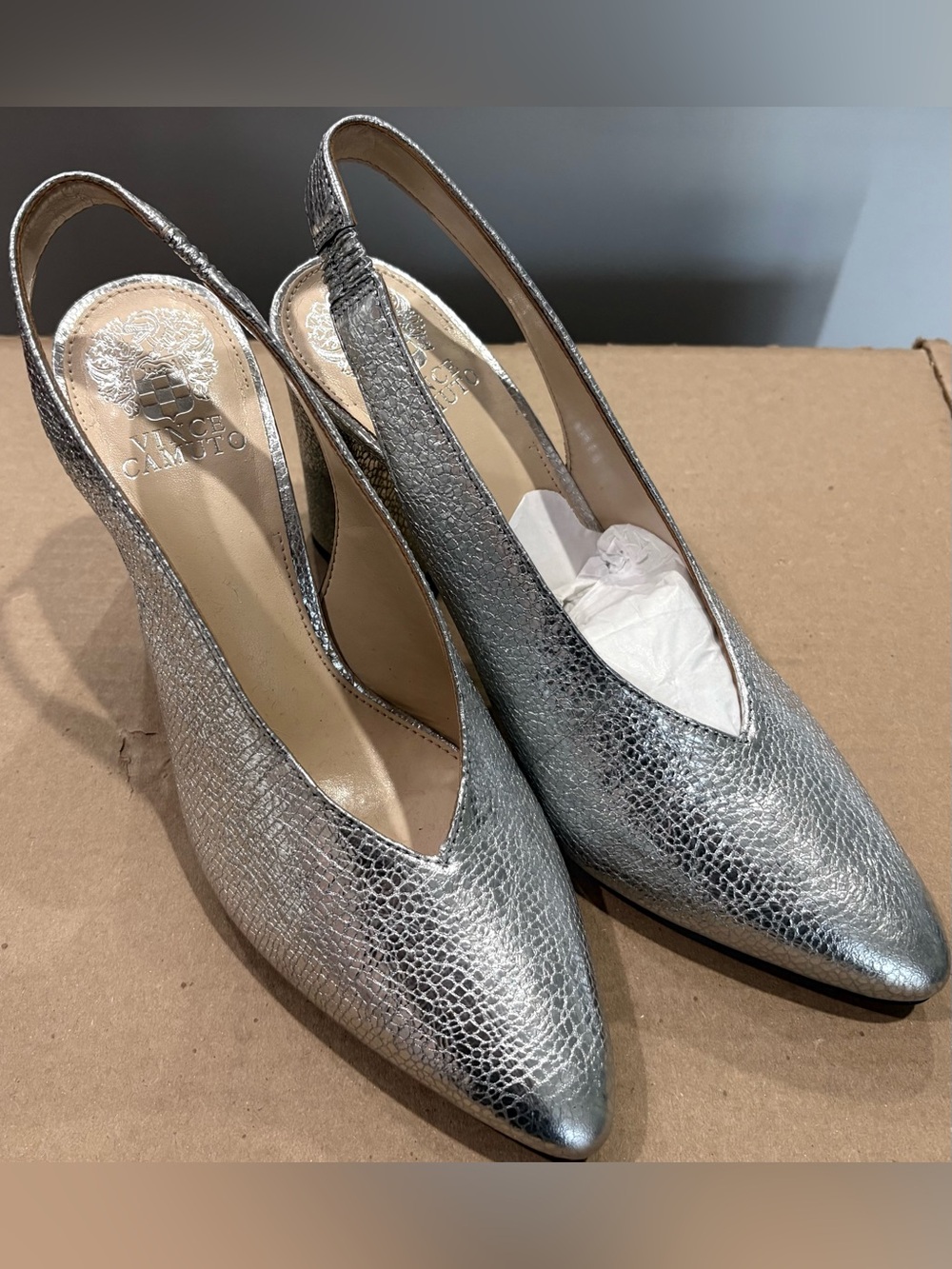 Vince Camuto Metallic Silver Textured Slingback Pumps
